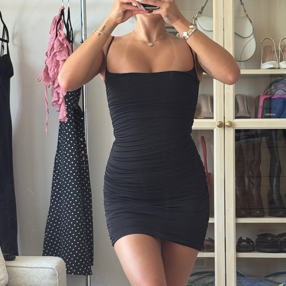Oh Polly Black Ruched mini Dress